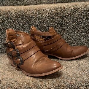 Brown Leather Ankle Boots with buckles